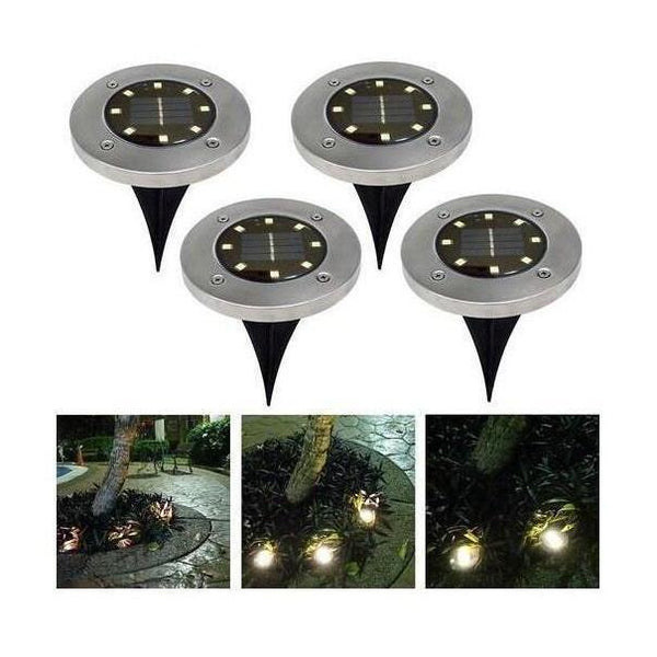 4Pcs 8 Led Solar Power Disk Lights Buried Outdoor Under Ground Waterproof Lamp Landscape & Walkway Lights