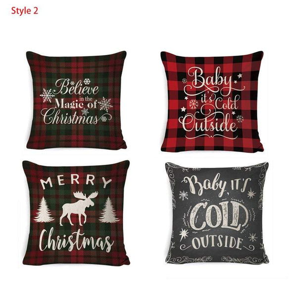 Set Of 4 Christmas Printed Cushion Covers Decor Cushions & Decorative Pillows