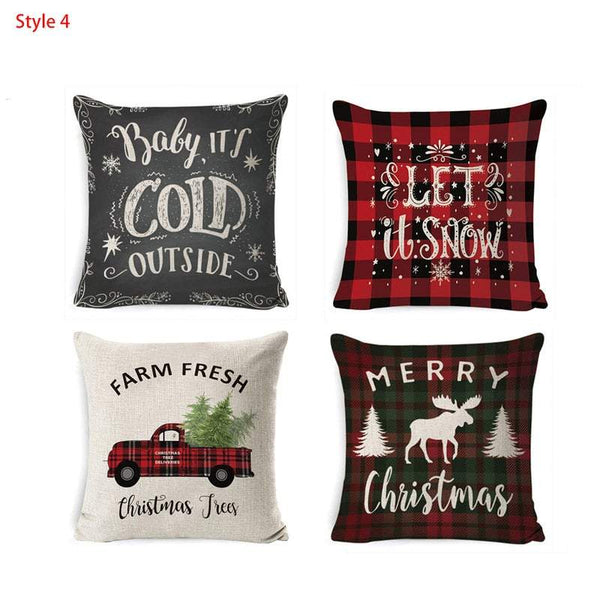 Set Of 4 Christmas Printed Cushion Covers Decor Cushions & Decorative Pillows