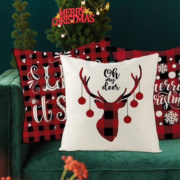 Set Of 4 Christmas Printed Cushion Covers Decor Cushions & Decorative Pillows