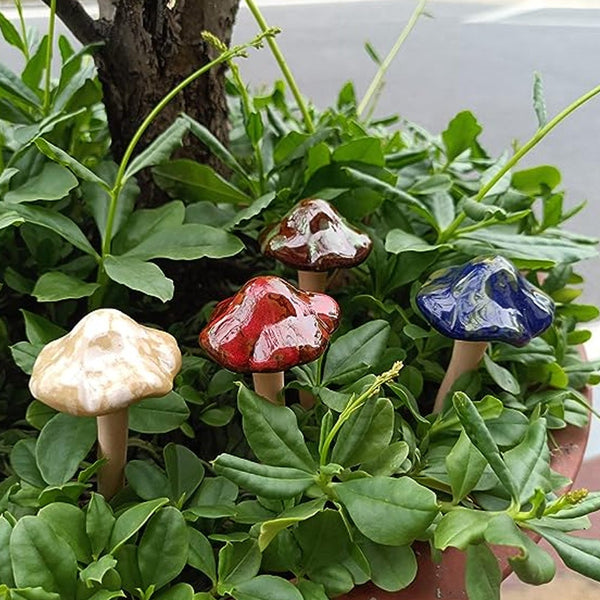 4Pcs Ceramic Mushroom Statue Small Potted Plant Decoration For Garden Yard Lawn Ornaments