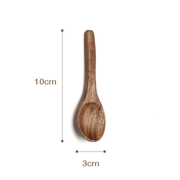 4Pcs Children's Mini Spoon Creative Teak Handmade Honey Wooden Fork Tableware Set Single Cutlery Pieces