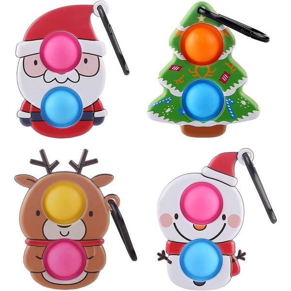 4 Pieces Christmas Mini Pop Bubbles Fidget Keychain Simple Dimple Toy Stress Relieve Keyrings