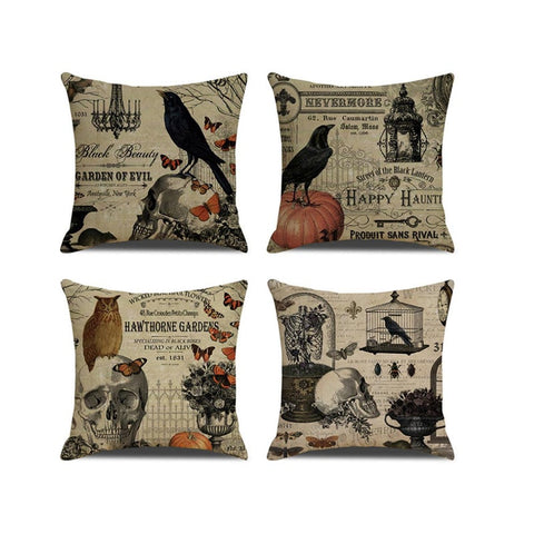 4Pcs Halloween Skull Pillowcase Digital Printed Linen Cushion Cover