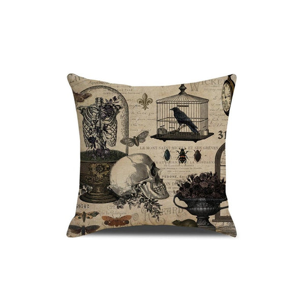 4Pcs Halloween Skull Pillowcase Digital Printed Linen Cushion Cover Cushions & Decorative Pillows