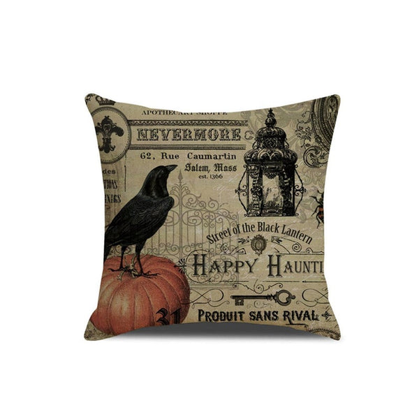 4Pcs Halloween Skull Pillowcase Digital Printed Linen Cushion Cover Cushions & Decorative Pillows