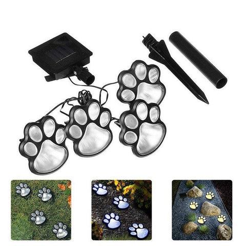 Outdoor String Lights 4Pcs Paw Print Led Solar Garden Landscape & Walkway Lights