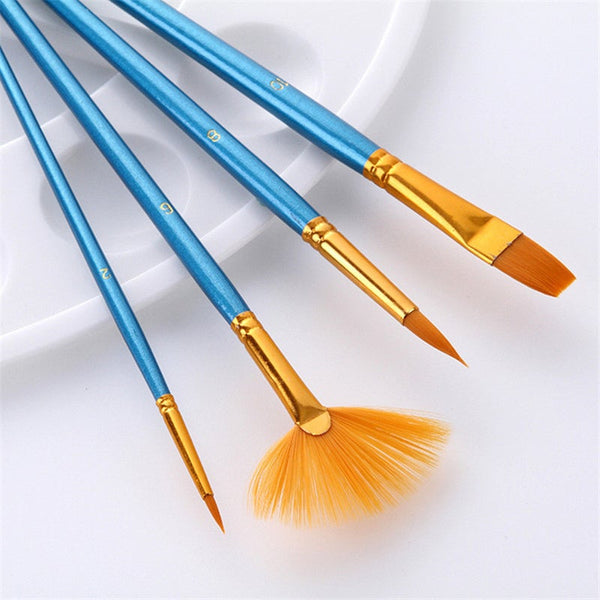 4Pcs Nylon Hair Brush With Fan-Shaped Flat Pointed Tip Watercolor Set