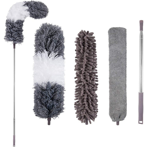 4Pcs Set Microfiber Duster With Extension Pole And Reusable Bendable Dusters