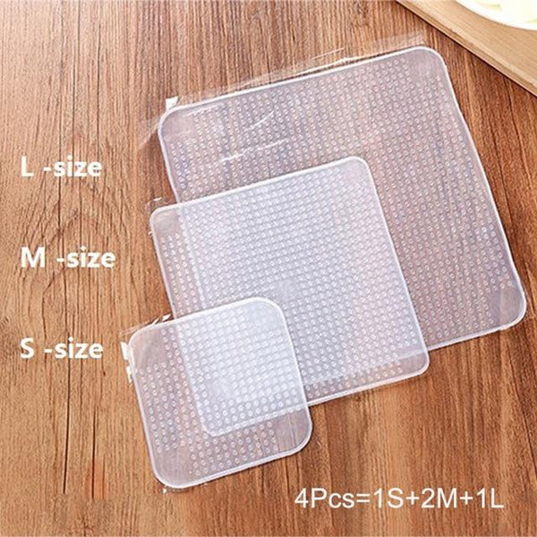 4Pcs / Set Reusable Silicone Bowl Cover Food Wrap Seal Vacuum Lid Cling Film Foil & Food Wraps