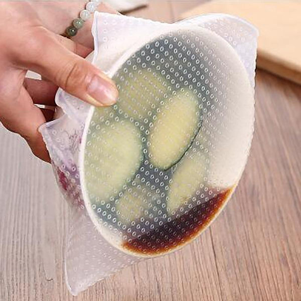 4Pcs / Set Reusable Silicone Bowl Cover Food Wrap Seal Vacuum Lid Cling Film Foil & Food Wraps