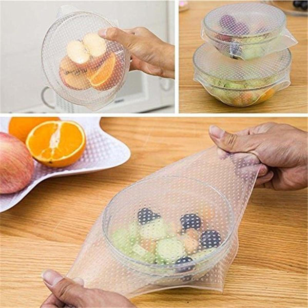 4Pcs / Set Reusable Silicone Bowl Cover Food Wrap Seal Vacuum Lid Cling Film Foil & Food Wraps