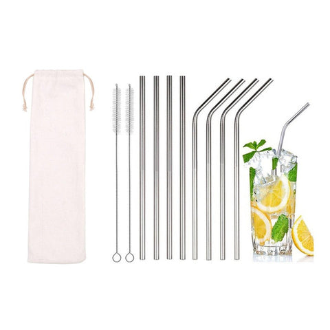 4Pcs Stainless Steel Reusable Drinking Straws Set With Cleaning Brush And Bag Straws & Stirrers
