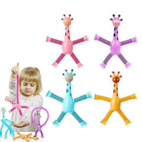 4 Pieces Telescopic Stretchy Giraffe Suction Toy Tube Shape Changing Fidget Blocks