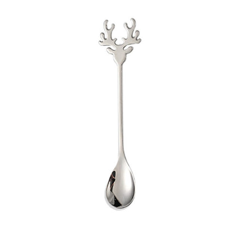 4Pcs 304 Stainless Steel Elk Spoon Creative Titanium Plated Coffee Dessert Christmas Antlers Gift Tableware