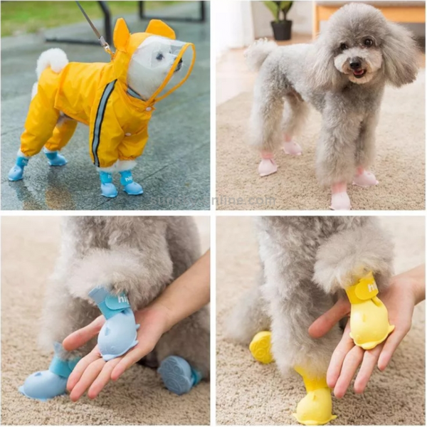 4Pcs Cartoon Pet Rain Boots Waterproof Non Slip Wear Resistant Shoes For Dogs Blue L Dog Clothing & Shoes