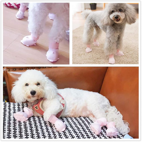 4Pcs Cartoon Pet Rain Boots Waterproof Non Slip Wear Resistant Shoes For Dogs Pink M Dog Clothing & Shoes