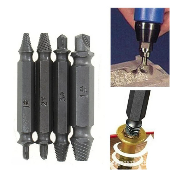 4Pcs Double Side Damaged Screw Extractor Out Remover Bolt Stud Tool Gray