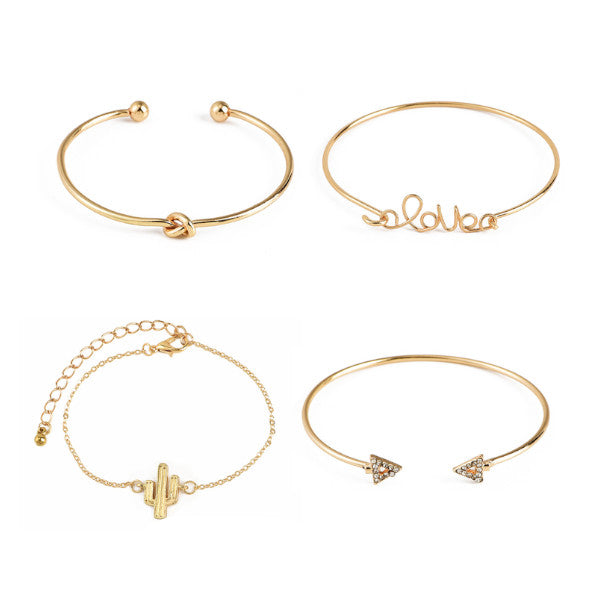 Veile Studios 4Pcs Fashion Bracelet Trigonometric Knot Love Letters Cactus Combination Suit Bracelets