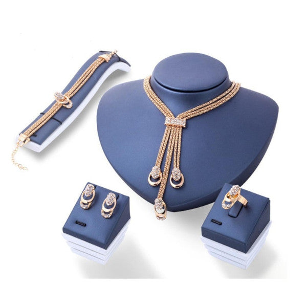 Veile Studios 4Pcs Fashion Exaggerated Glittering Jewelry Necklace Earrings Jewellery Sets