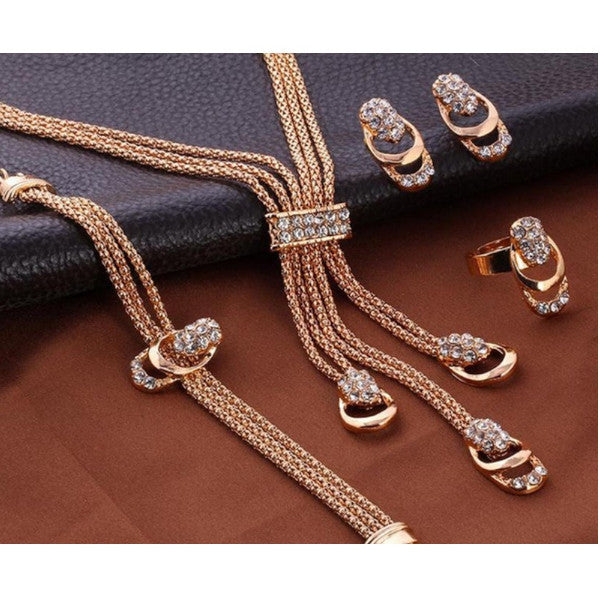 4Pcs Fashion Exaggerated Glittering Jewelry Necklace Earrings
