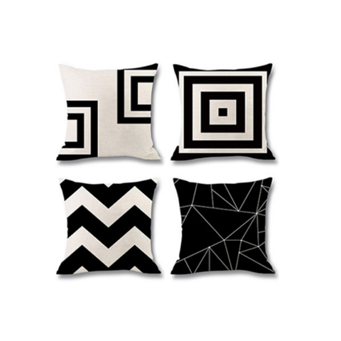 4Pcs Geometric Digital Printing Home Pillow Holder Flax Cushion Waist Cover