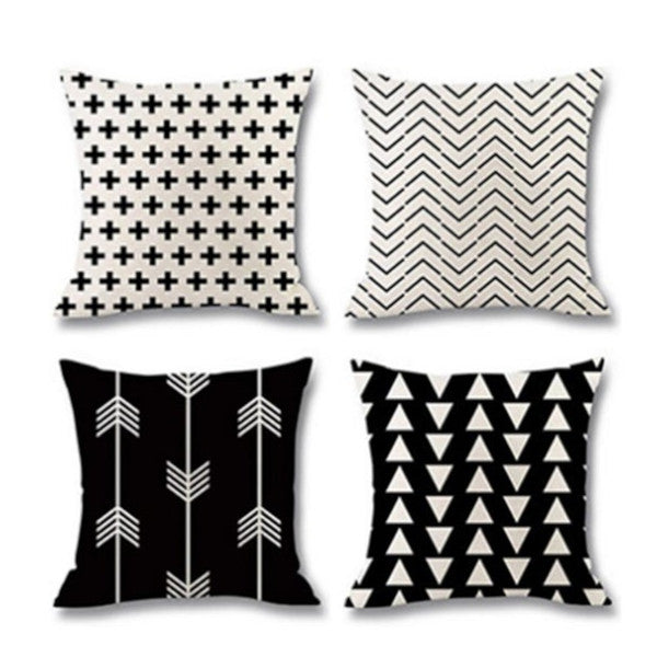 4Pcs Geometric Digital Printing Pillow Holder Flax Cushion Waist Cover Cushions & Decorative Pillows