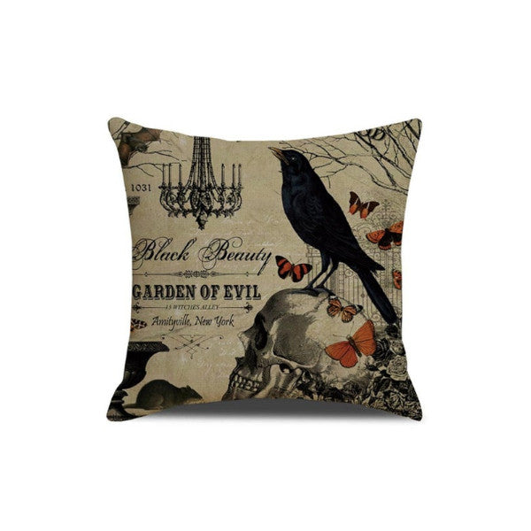 4Pcs Halloween Skull Pillowcase Digital Printed Linen Cushion Cover Cushions & Decorative Pillows