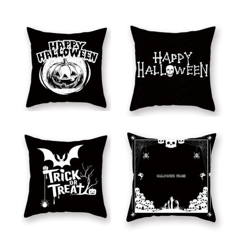 4Pcs Halloween Skull Printed Peach Flannel Pillow Holder Cushion Cover