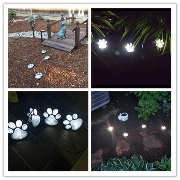 Outdoor String Lights 4Pcs Paw Print Led Solar Garden Landscape & Walkway Lights