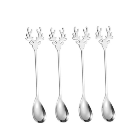 4Pcs Stainless Steel Christmas Elk Coffee Spoons Teaspoons Tableware
