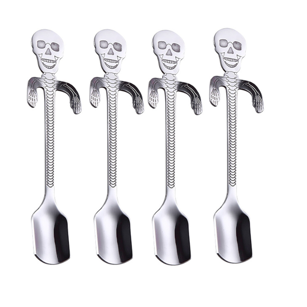 4Pcs Stainless Steel Coffee Stirring Skull Mini Spoon Scoop Kitchen Tableware Single Cutlery Pieces