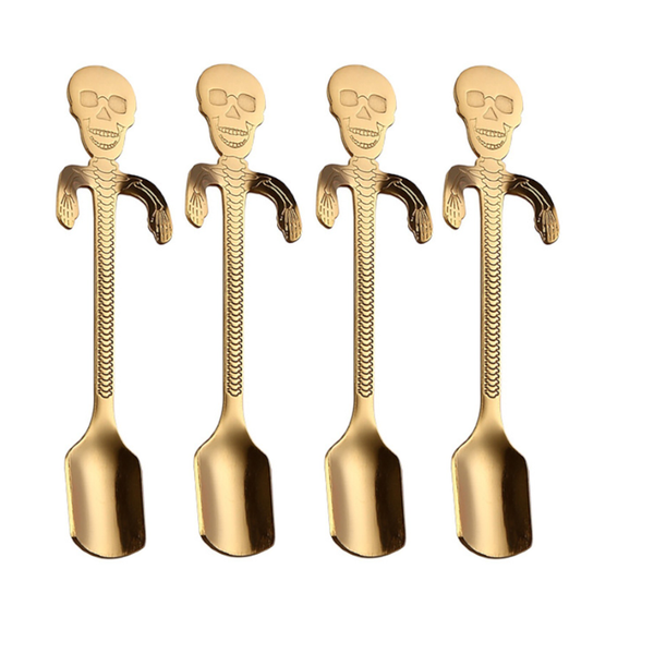 4Pcs Stainless Steel Coffee Stirring Skull Mini Spoon Scoop Kitchen Tableware Single Cutlery Pieces