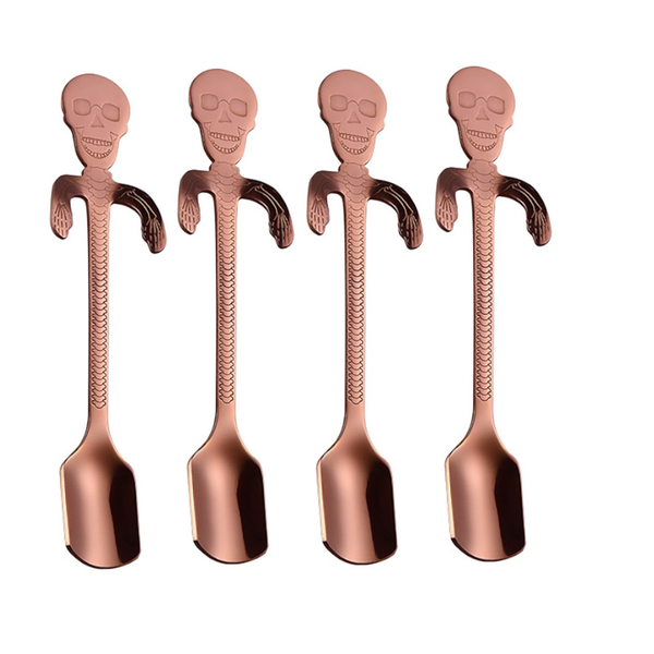 4Pcs Stainless Steel Coffee Stirring Skull Mini Spoon Scoop Kitchen Tableware Single Cutlery Pieces