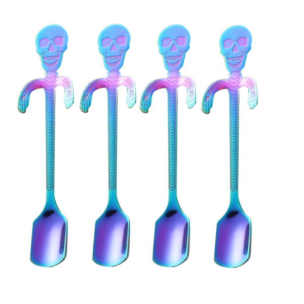 4Pcs Stainless Steel Coffee Stirring Skull Mini Spoon Scoop Kitchen Tableware Single Cutlery Pieces