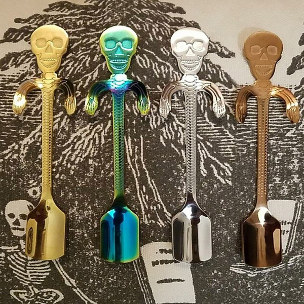 4Pcs Stainless Steel Coffee Stirring Skull Mini Spoon Scoop Kitchen Tableware Single Cutlery Pieces