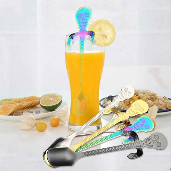 4Pcs Stainless Steel Coffee Stirring Skull Mini Spoon Scoop Kitchen Tableware Single Cutlery Pieces