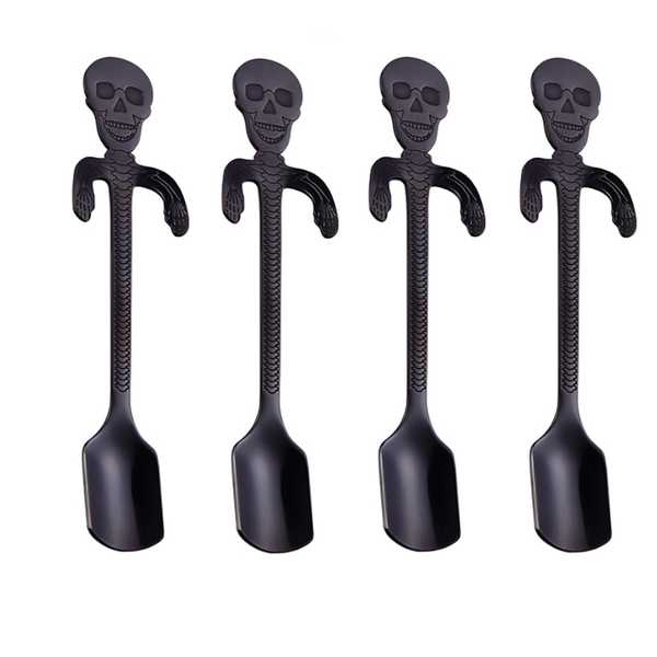 4Pcs Stainless Steel Coffee Stirring Skull Mini Spoon Scoop Kitchen Tableware Single Cutlery Pieces