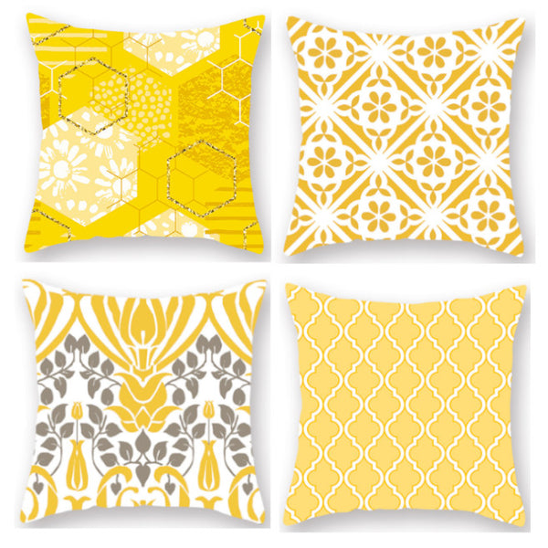 4Pcs Yellow Geometric Pattern Pillowcase Sofa Cushion 45X45cm Cushions & Decorative Pillows