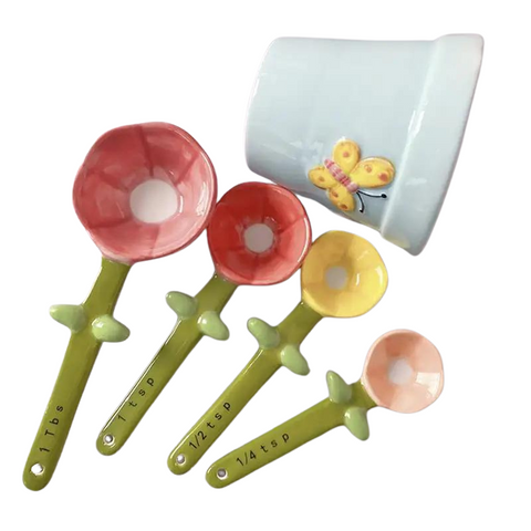 Measuring Cups Jugs & Spoons 4 Pieces Flower Cactus Ceramic Measuring Spoon Kitchen Tools And Gadgets