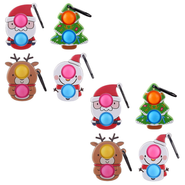 4 Pieces Christmas Mini Pop Bubbles Fidget Keychain Simple Dimple Toy Stress Relieve Keyrings