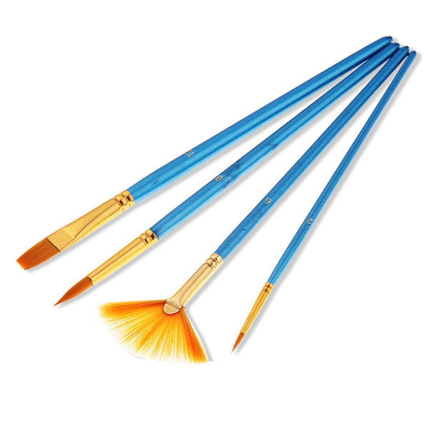 4Pcs Nylon Hair Brush With Fan-Shaped Flat Pointed Tip Watercolor Set