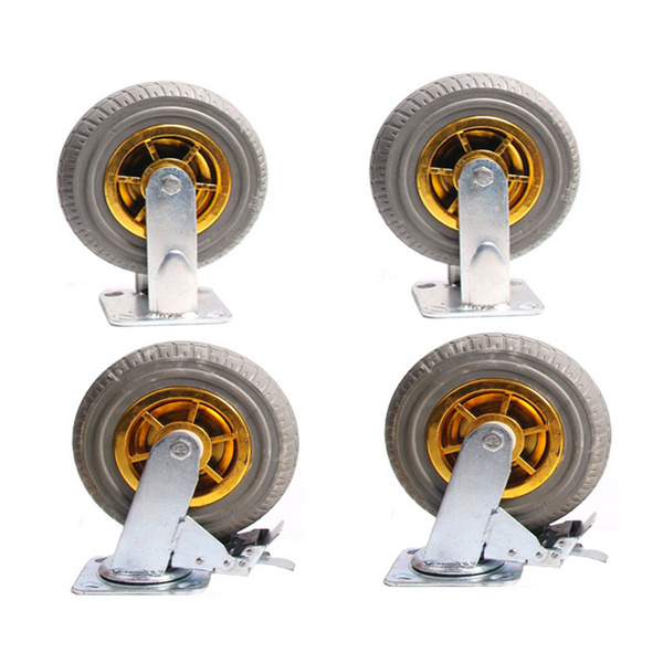 4X 8" Heavy Duty 2X Swivel Brake + Fixed Caster Tyre Tyres Wheel Wheels Castor 1000Kg Trolley Other Building Materials