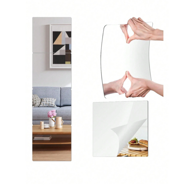 4X 20Cm Acrylic Mirror Flexible Adhesive Decorative Tiles Wall Stickers