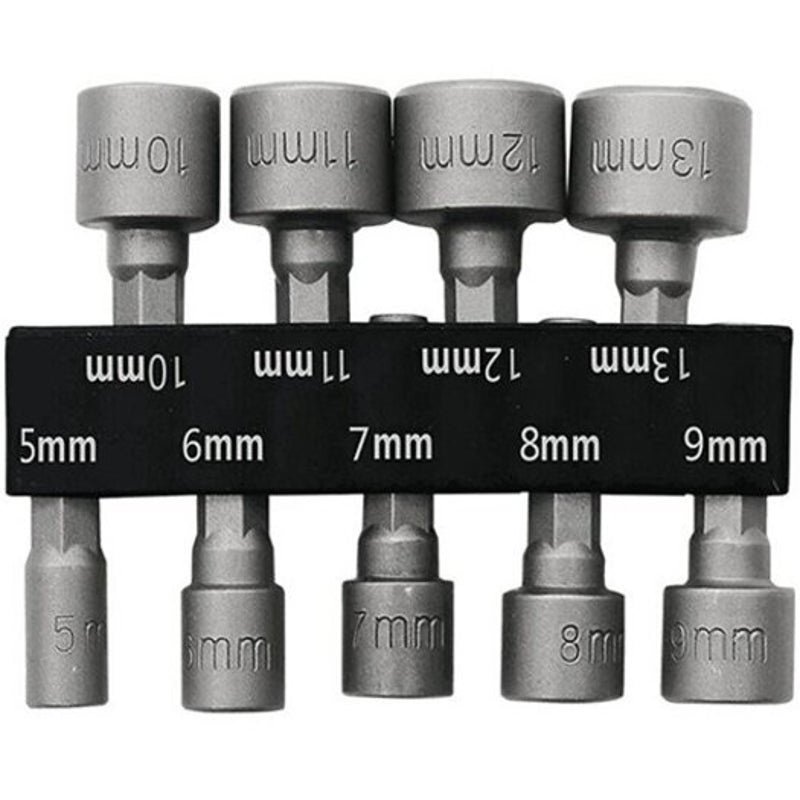 5 13Mm / 4 Inch Hex Shank Crv Screwdriver Socket Sleeve Nozzles Nut Driver Drill Bit Adapter 9Pcs Silver Drill Bits
