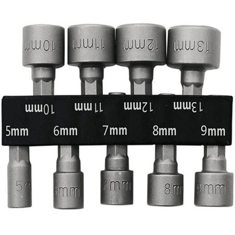 5 13Mm / 4 Inch Hex Shank Crv Screwdriver Socket Sleeve Nozzles Nut Driver Drill Bit Adapter 9Pcs Silver Drill Bits