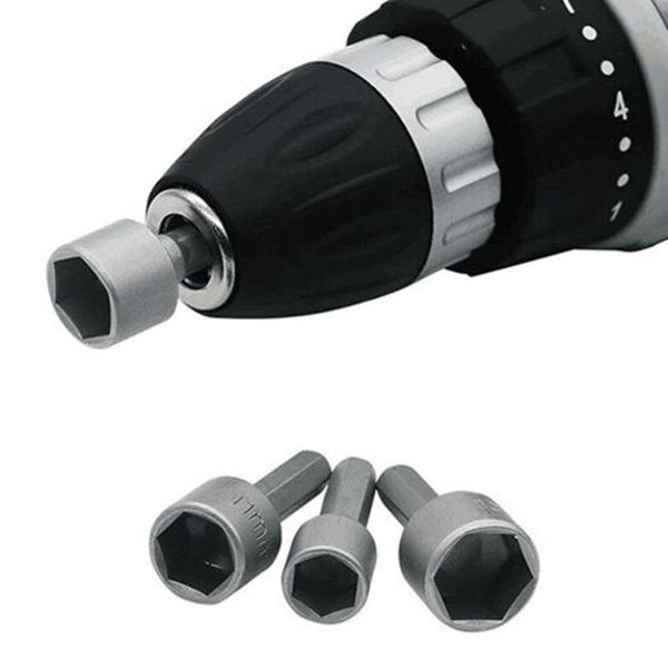 5 13Mm / 4 Inch Hex Shank Crv Screwdriver Socket Sleeve Nozzles Nut Driver Drill Bit Adapter 9Pcs Silver Drill Bits