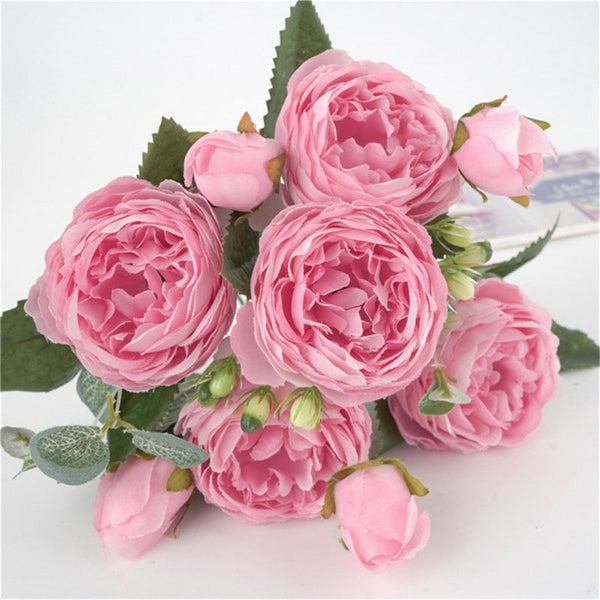 5 Heads Of Bud Peony Artificial Flower Home Decoration Wedding Rose Bouquet Wall Vase Arrangement Pink