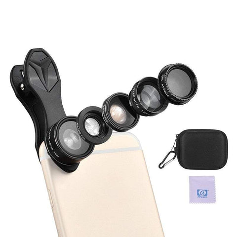 Phone Accessory Kits 5 In 1 Mobile Lens 198 Fisheye 0.63X Wide Angle 15X Macro 2X Telescope Cpl For Iphone Samsung Huawei Xiaomi Smartphone
