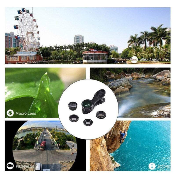 Phone Accessory Kits 5 In 1 Mobile Lens 198 Fisheye 0.63X Wide Angle 15X Macro 2X Telescope Cpl For Iphone Samsung Huawei Xiaomi Smartphone Other Mobi
